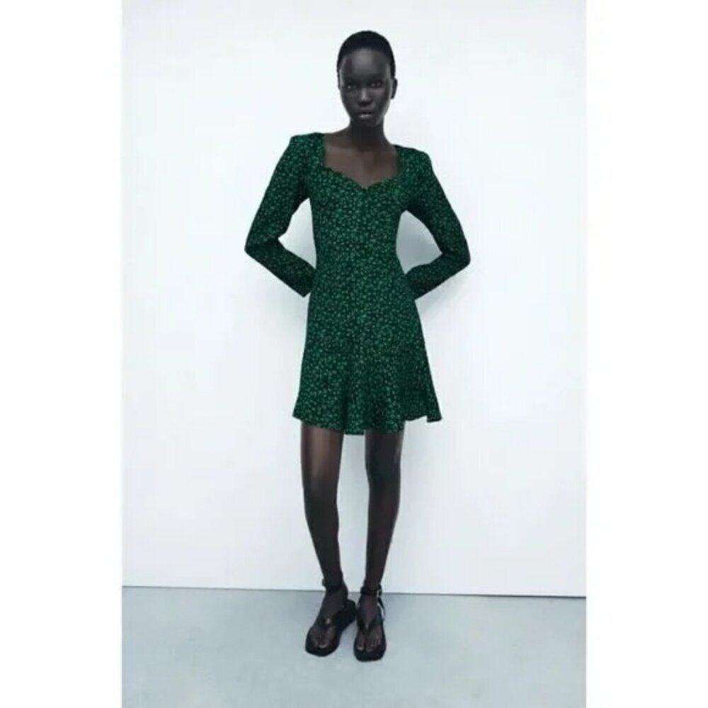 💕ZARA💕 Floral Print Mini Dress ~ Black/Green Small